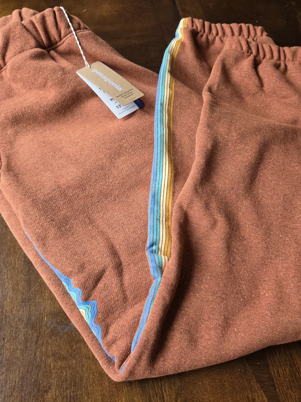 Patagonia Womens Rust Joggers with Blue and Gold Side Stripe - Picture 2 of 3